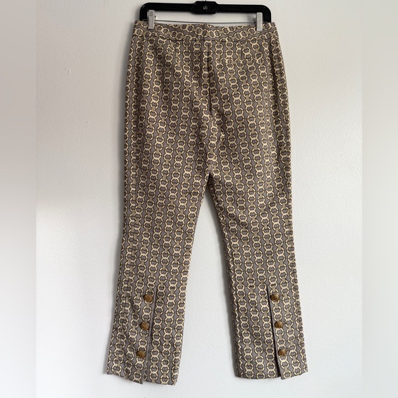 Tory Burch Luxury Gemini Link Jacquard Slim Pants Neutral Gold Office Sz 4 - Picture 4 of 9